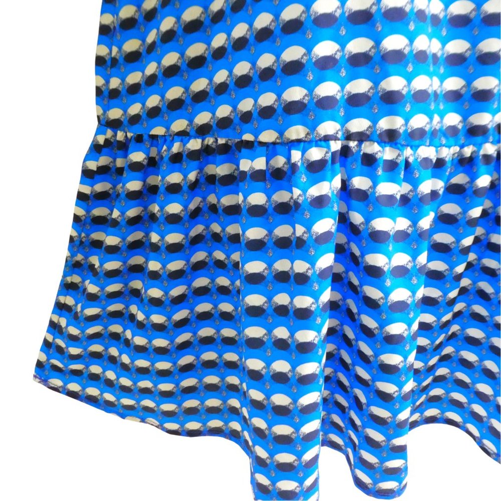 Dior SiLK Blue Printed Dress Knit Crewneck Cuffs Ruffle Hem Sporty Stretch Italy - Picture 6 of 7